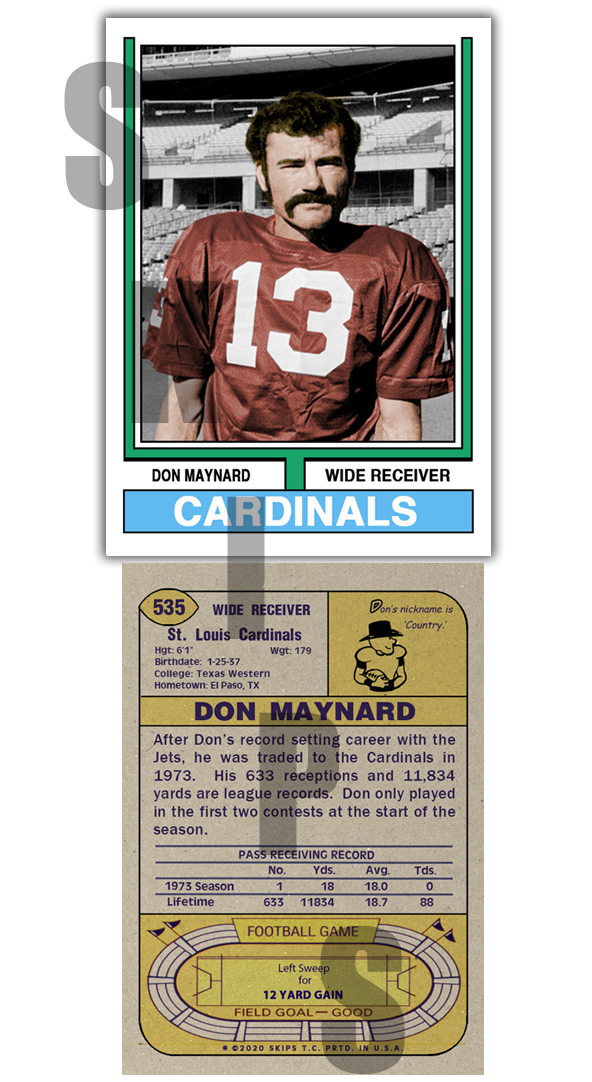 1974 STCC #535 Don Maynard St. Louis Cardinals New York Jets HOF